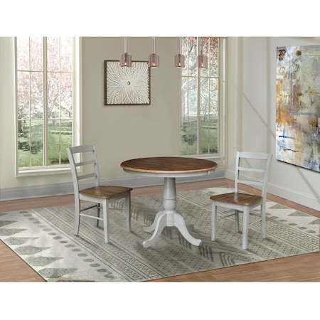 International Concepts 36 in. Round Extension Dining Table with 2 Madrid LadderBack Chairs - 3 Piece Dining Set K41-36RXT-C2-2